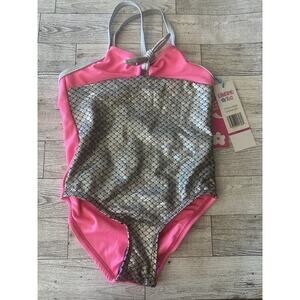 Limited Too Girls Size 4 One Piece Swimsuit with Mermaid Scales pink silver